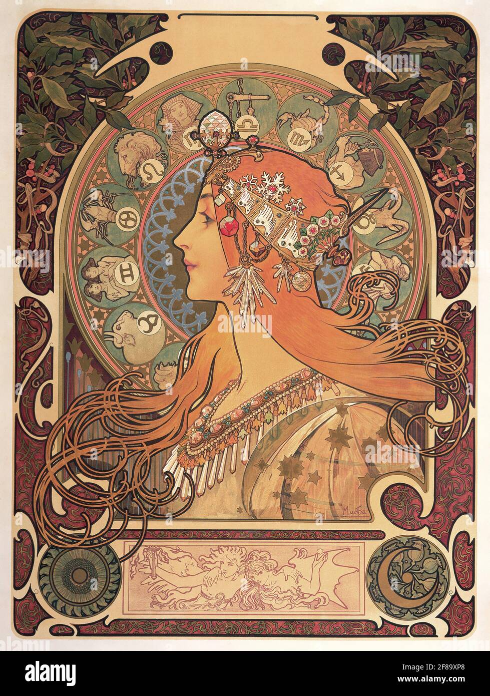 Zodiac, 1896, Art Nouveau di Alphonse Mucha Foto Stock