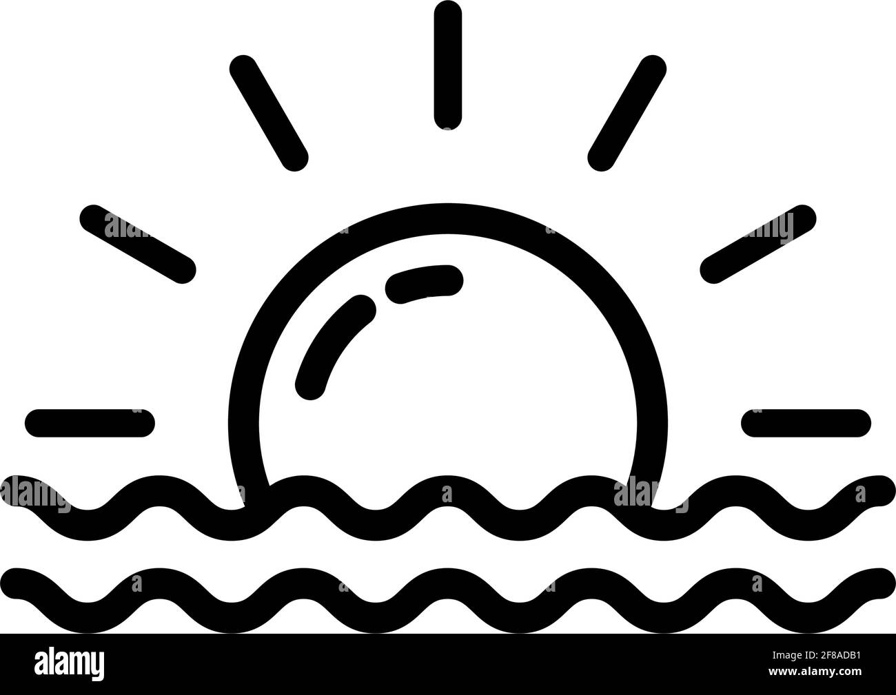 Contorno mare e sole icona vettore, estate spiaggia stagione segno con linea o forma, sole simbolo Illustrazione Vettoriale