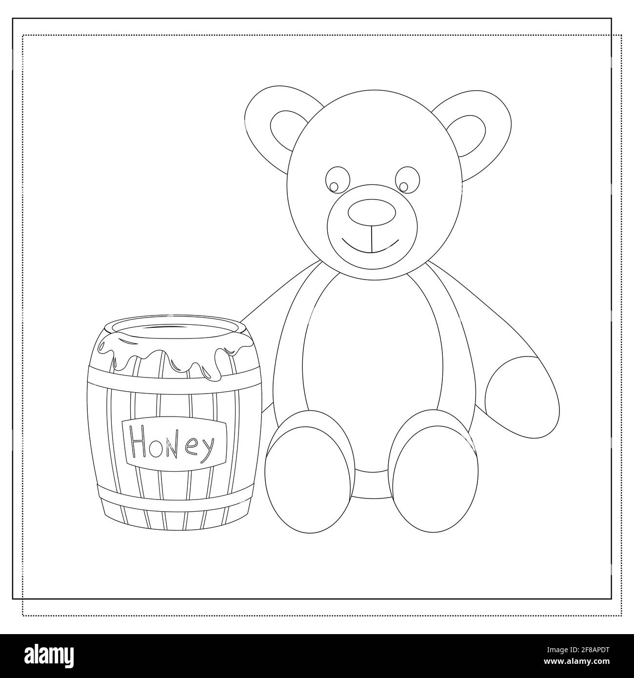 libro da colorare per bambini orso cartoon con un barile di miele. vettore isolato su sfondo bianco Immagine e Vettoriale - Alamy