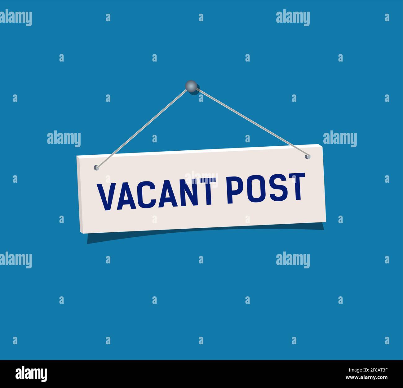 Cartello con posto vuoto appeso alla parete blu. Segno realistico posto libero appeso al chiodo. Illustrazione vettoriale in stile piatto. Illustrazione Vettoriale