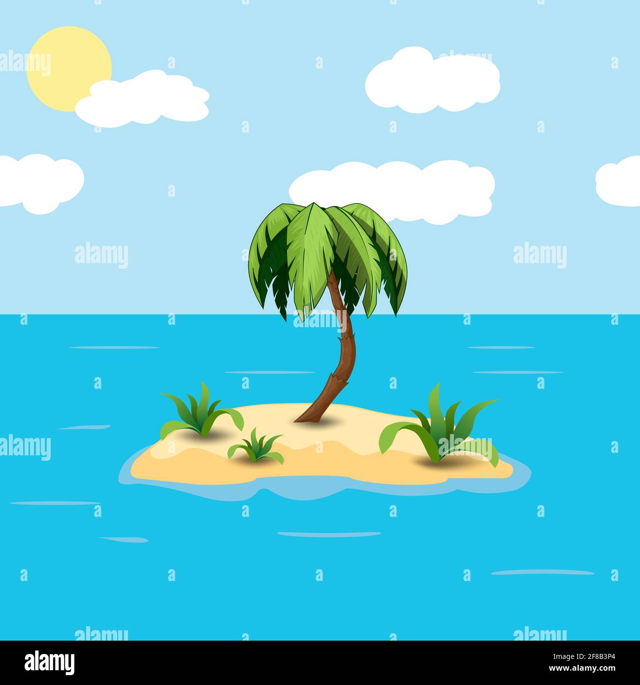 Illustrazione di un'isola di sabbia tropicale con palme nel oceano Illustrazione Vettoriale