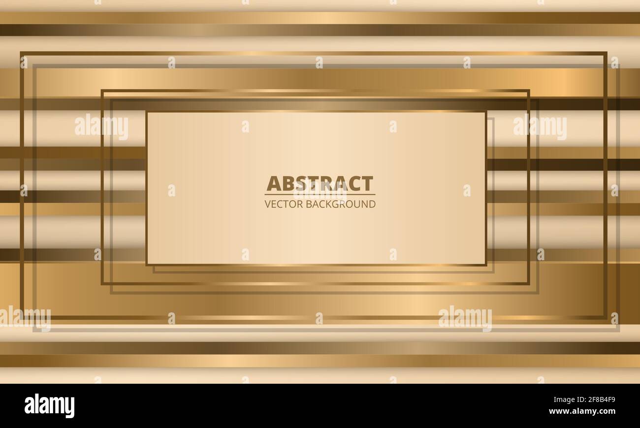 Cornici dorate su sfondo astratto con forme tridimensionali in oro. Illustrazione vettoriale astratta metallizzata di lusso. Illustrazione Vettoriale