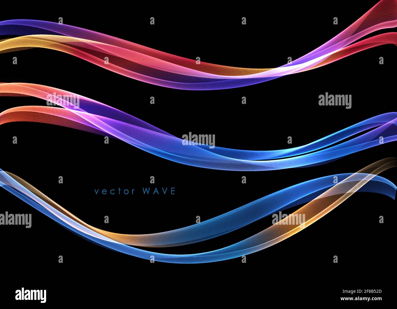 Vettore astratto linee colorate fluenti isolate su sfondo nero. Elemento di design per la tecnologia, la scienza, la musica o il concetto moderno. Illustrazione Vettoriale