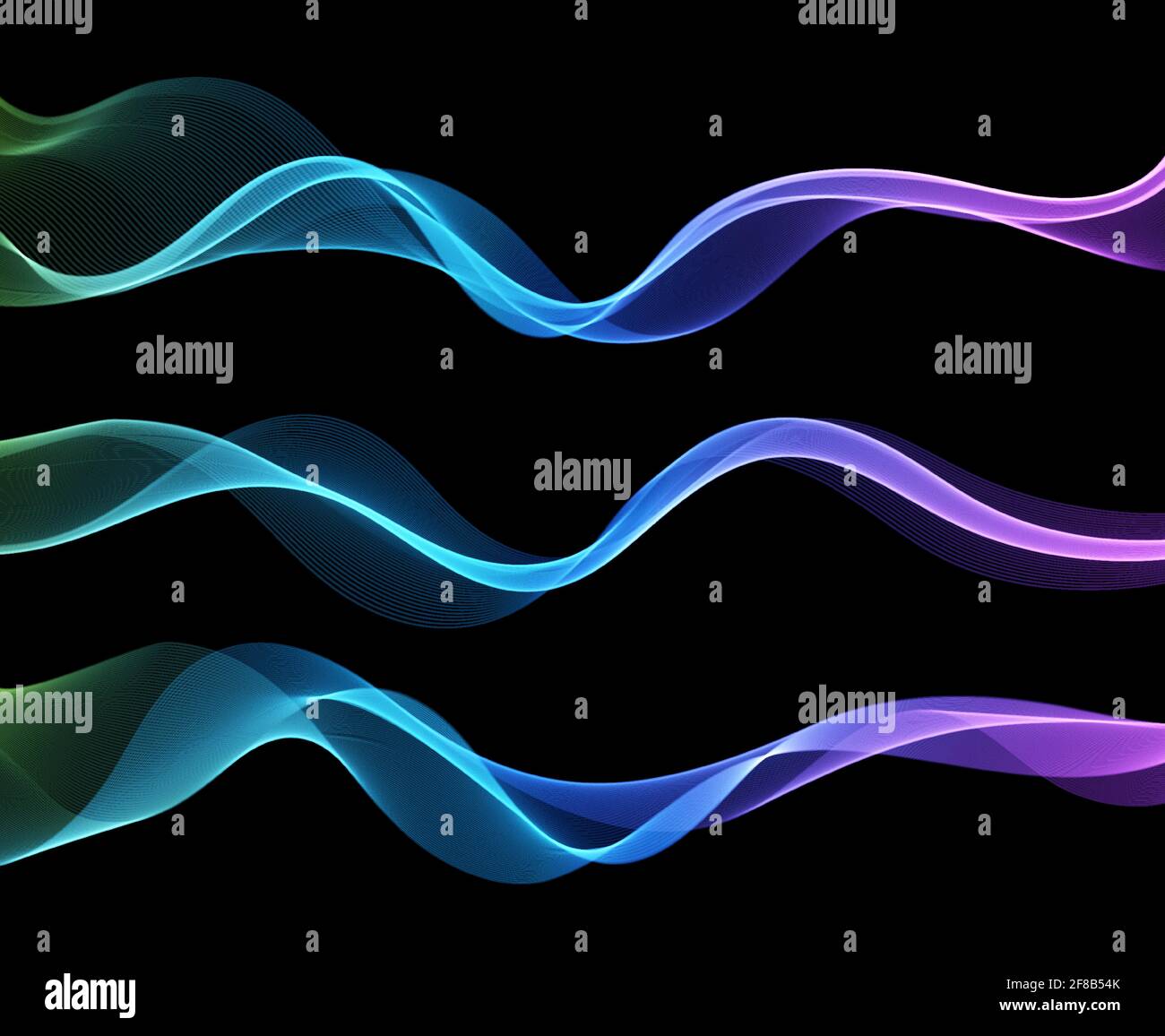 Vettore astratto linee colorate fluenti isolate su sfondo nero. Elemento di design per la tecnologia, la scienza, la musica o il concetto moderno. Illustrazione Vettoriale