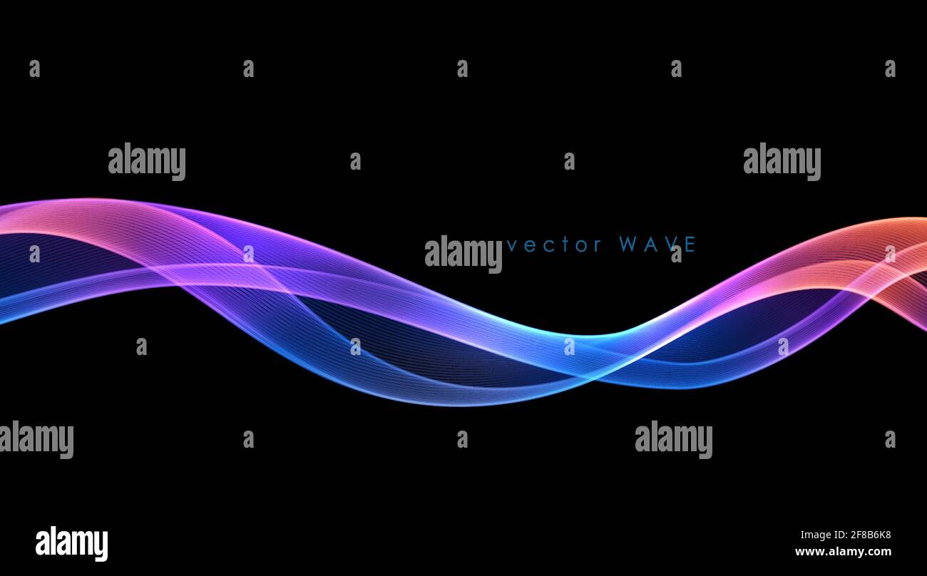 Vettore astratto linee colorate fluenti isolate su sfondo nero. Elemento di design per la tecnologia, la scienza, la musica o il concetto moderno. Illustrazione Vettoriale