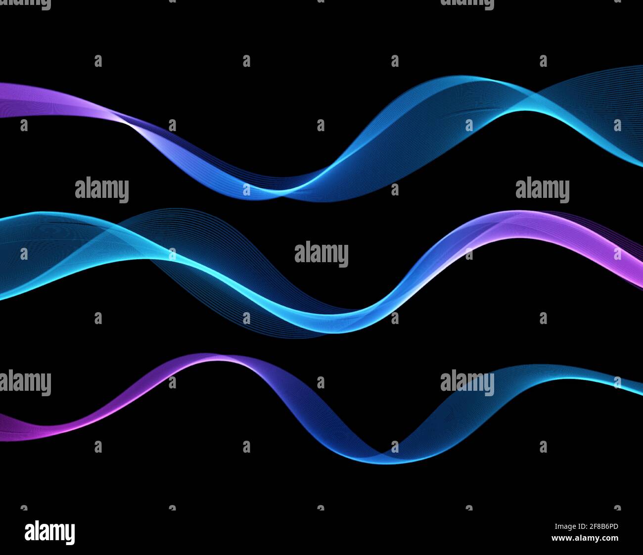 Vettore astratto linee colorate fluenti isolate su sfondo nero. Elemento di design per la tecnologia, la scienza, la musica o il concetto moderno. Illustrazione Vettoriale