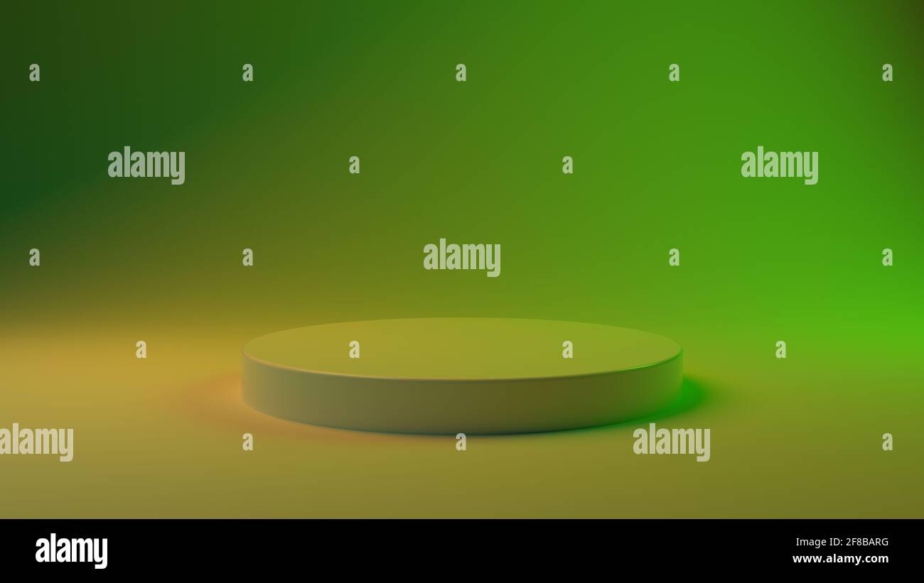 Spazio vuoto per la mostra di progettazione del prodotto. Vetrina per il nuovo prodotto. Podio per rendering 3D in gamma tossica. Cosmetica. Podio stand. illustrazione 3d Foto Stock