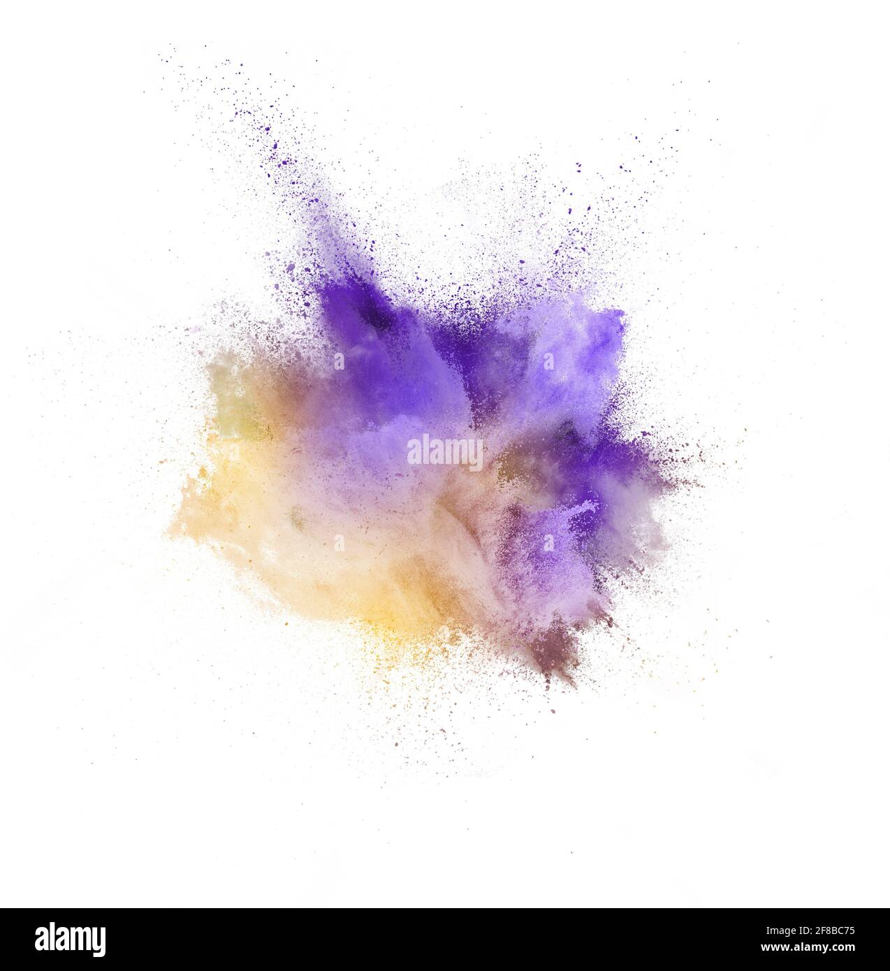 Esplosione di polvere colorata, fluida e neonata su sfondo bianco studio con copyspace Foto Stock