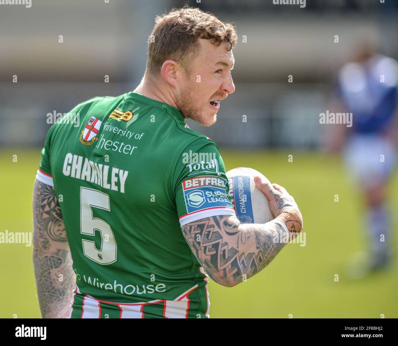 Vendita, Inghilterra - 11 aprile 2021 - Josh Charnley (5) di Warrington Wolves durante il Rugby League Betfred Challenge Cup Round 3 Swinton Lions vs Warrington Wolves presso lo stadio Heywood Road, sale, UK Dean Williams/Alamy Live News Foto Stock