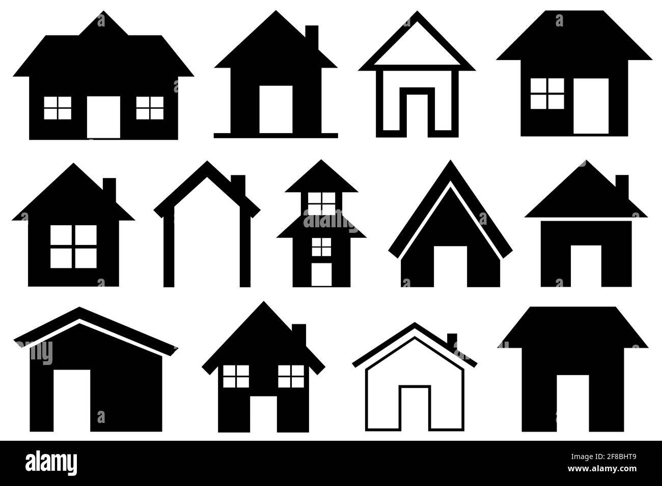 Illustrazione di diverse case isolate su bianco Foto Stock