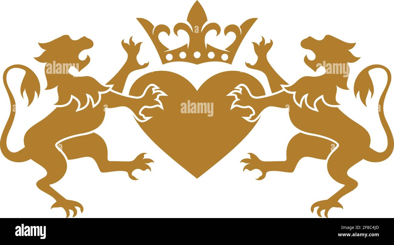 icona leone love crown logo oro lusso vettore concept grafico design Illustrazione Vettoriale