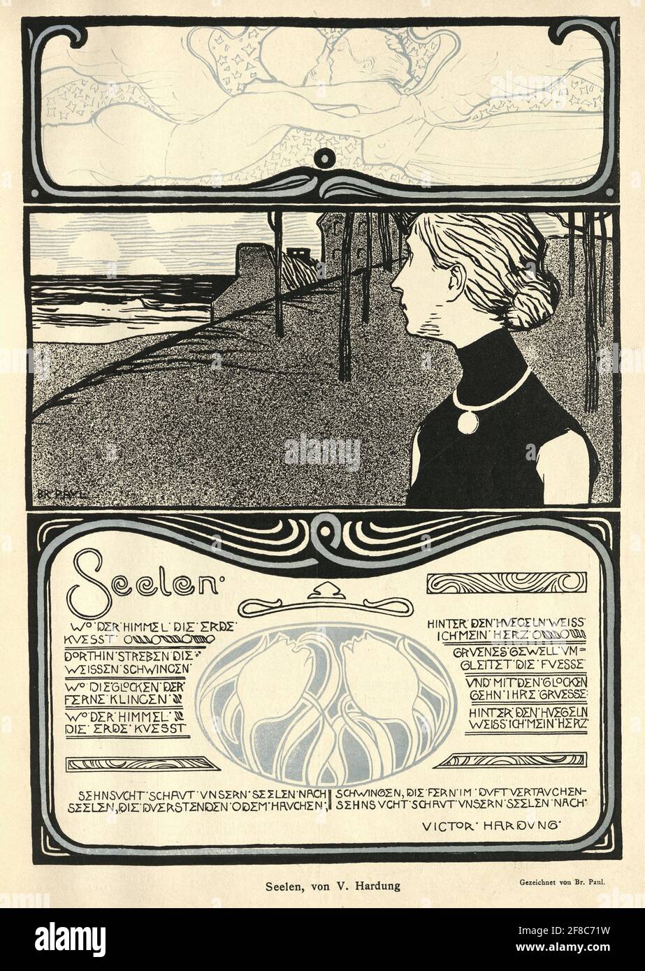 Vintage illustrazione di poema tedesco, Seelen, Souls, Art Nouveau, Jugendstil Foto Stock