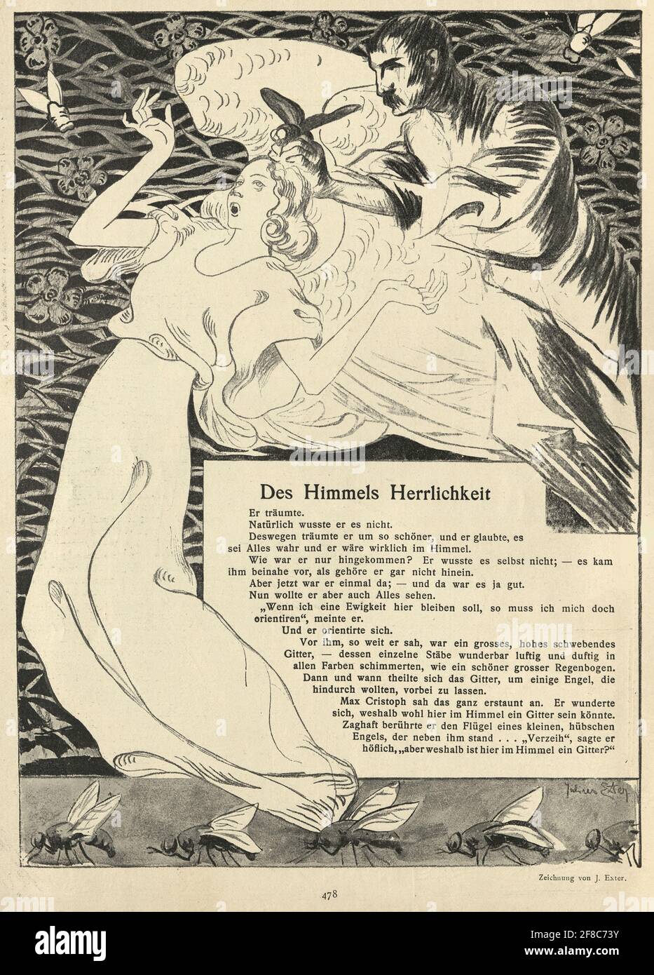 Illustrazione d'epoca del poema tedesco, Des Himmels Herrlichkeit, la gloria del cielo, Art Nouveau, Jugendstil Foto Stock
