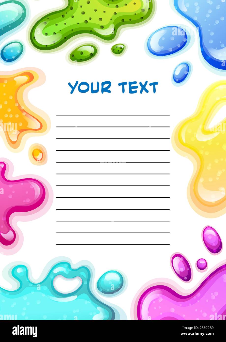 Cornice di sfondo colorata con spruzzi di calcare, con spazio di copia per il testo, vettore pagina bambini Illustrazione Vettoriale