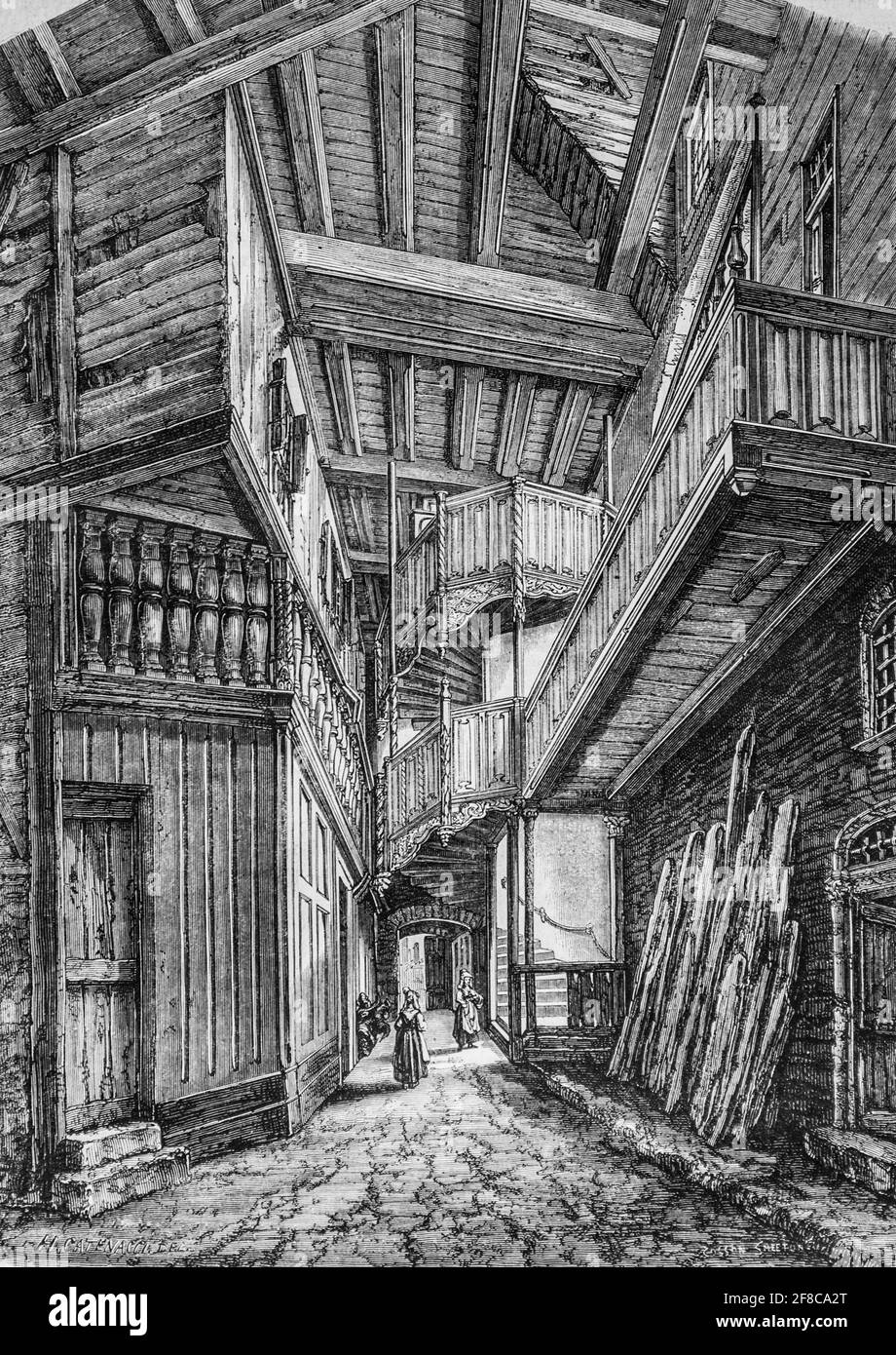 exterieur du conseieme siecle a vire, le magazin pittoresque par m. edouard charton 1870 Foto Stock