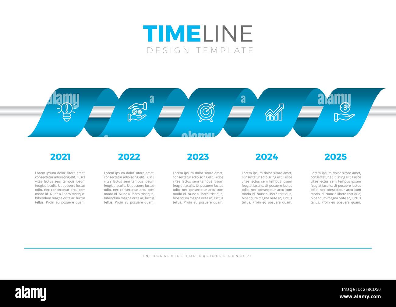 Icone delle infografiche timeline per la visualizzazione dei dati aziendali. Illustrazione Vettoriale