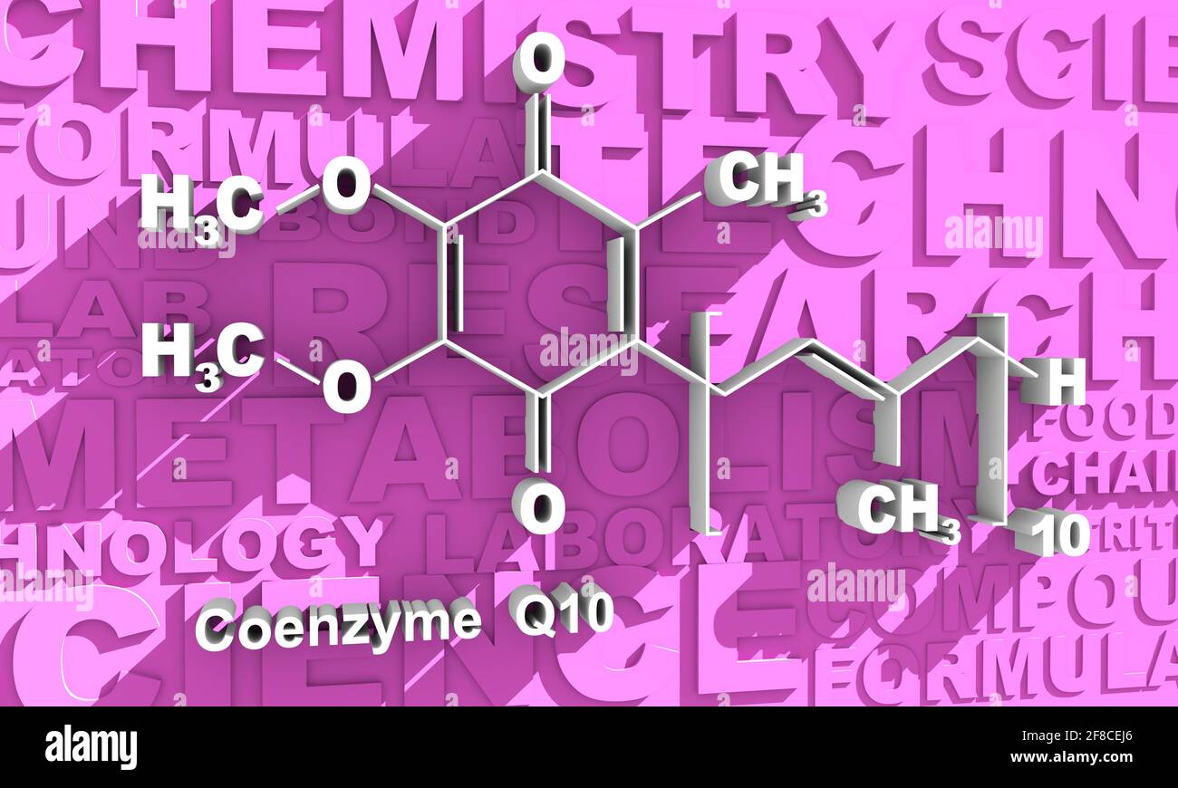 Molecola di coenzima Q10, struttura chimica. Produzione di rendering 3D di energia cellulare Foto Stock
