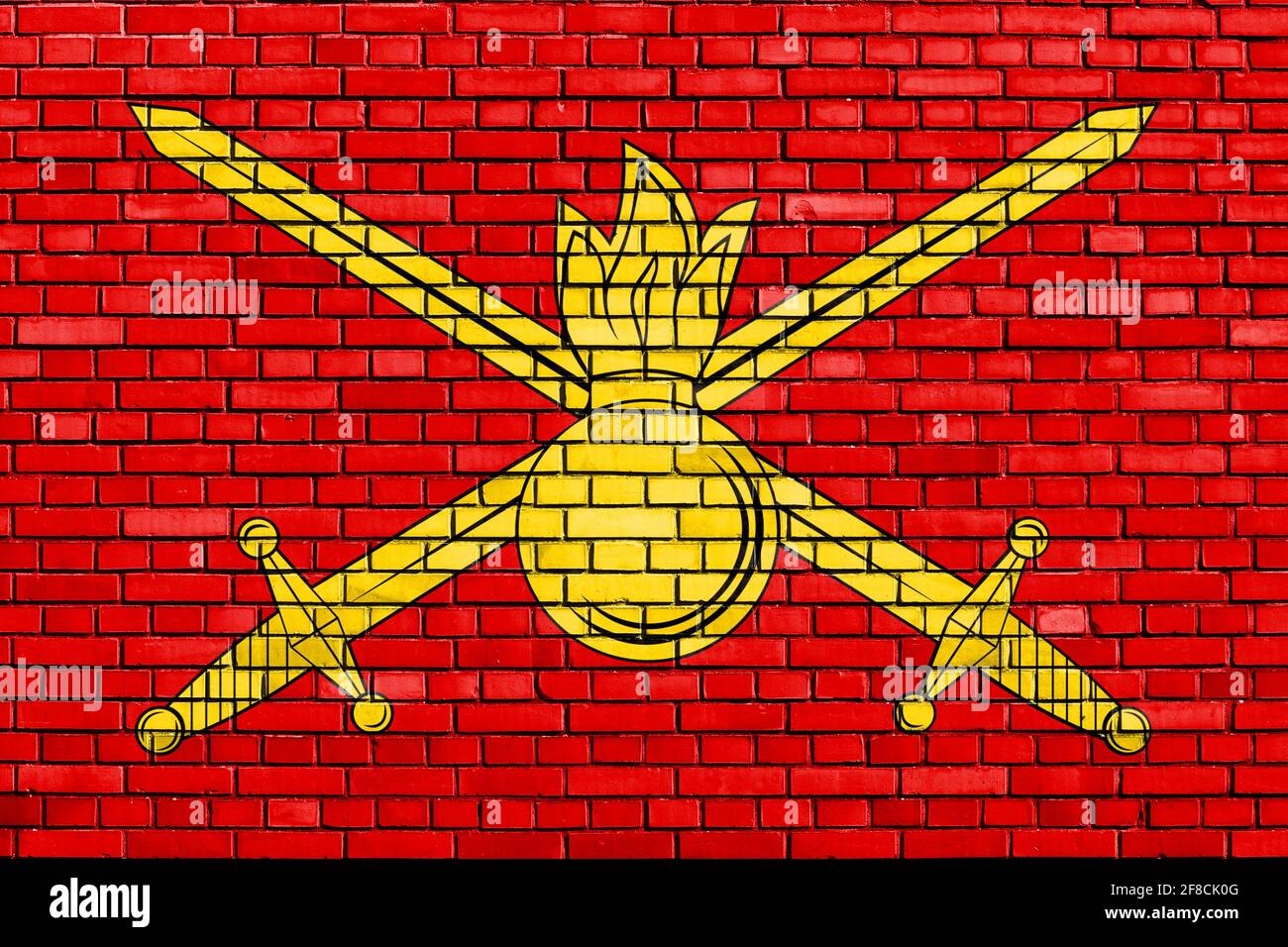 Bandiera della Federazione Russa forze di terra dipinta su muro di mattoni Foto Stock