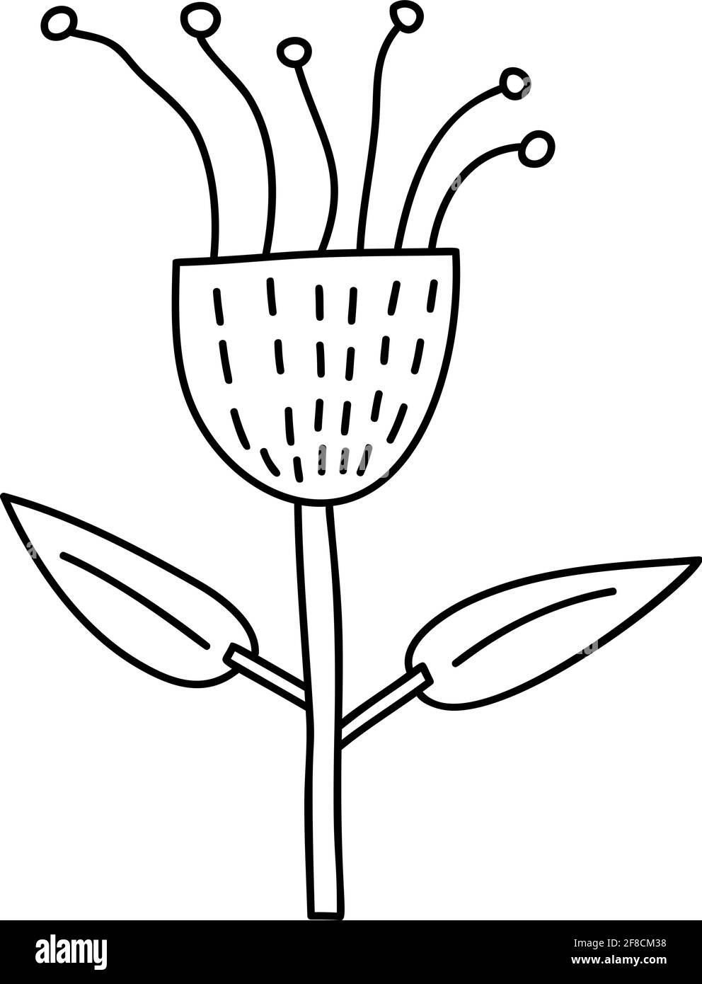 Fiore di primavera stilizzato vettoriale con monolina. Elemento grafico dell'illustrazione scandinava. Immagine floreale estate decorativa per il saluto Valentine Card o. Illustrazione Vettoriale
