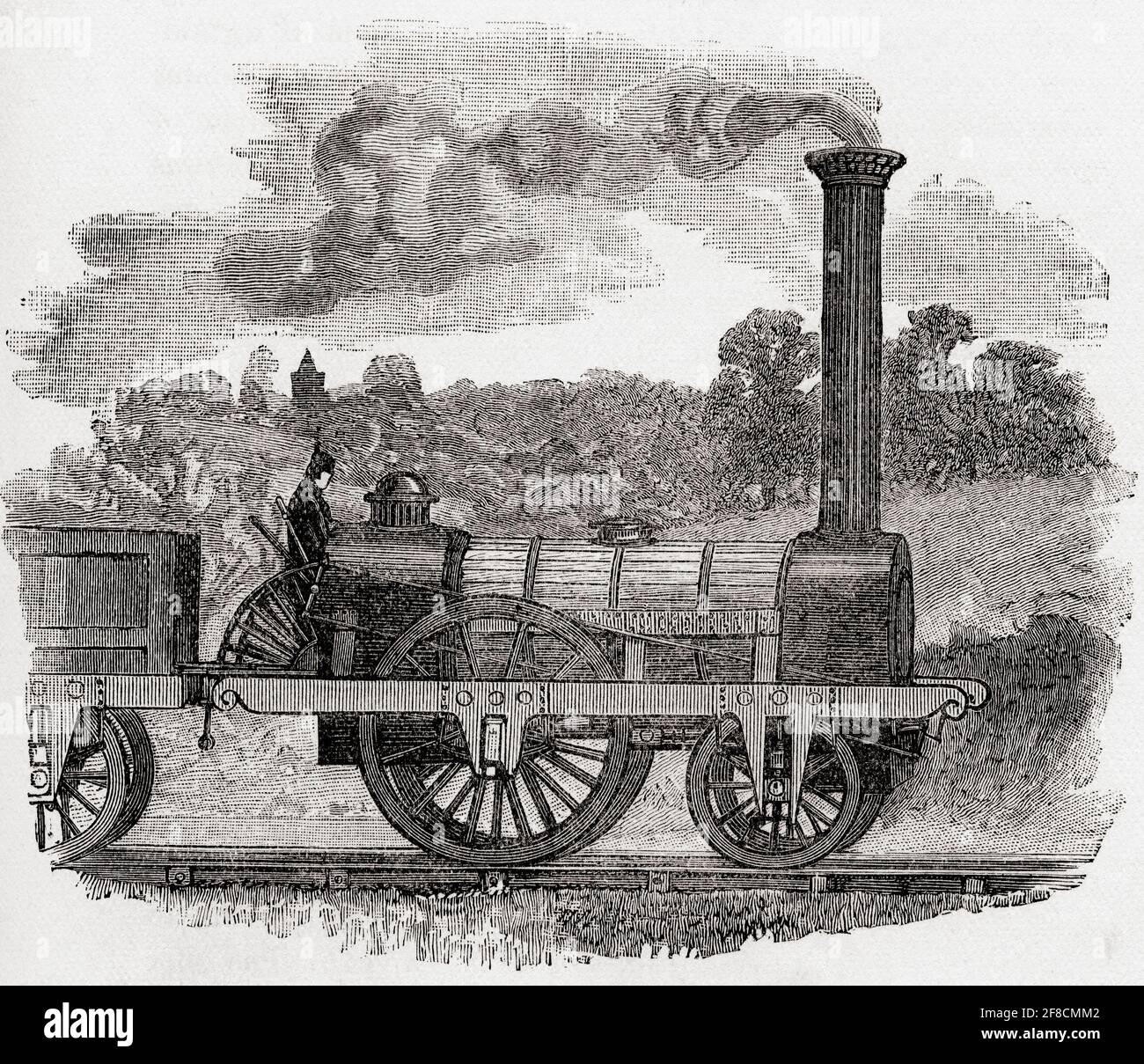 Un motore per passeggeri o una locomotiva sulla ferrovia di Liverpool e Manchester, 1831. Da grandi ingegneri, pubblicato circa 1890 Foto Stock