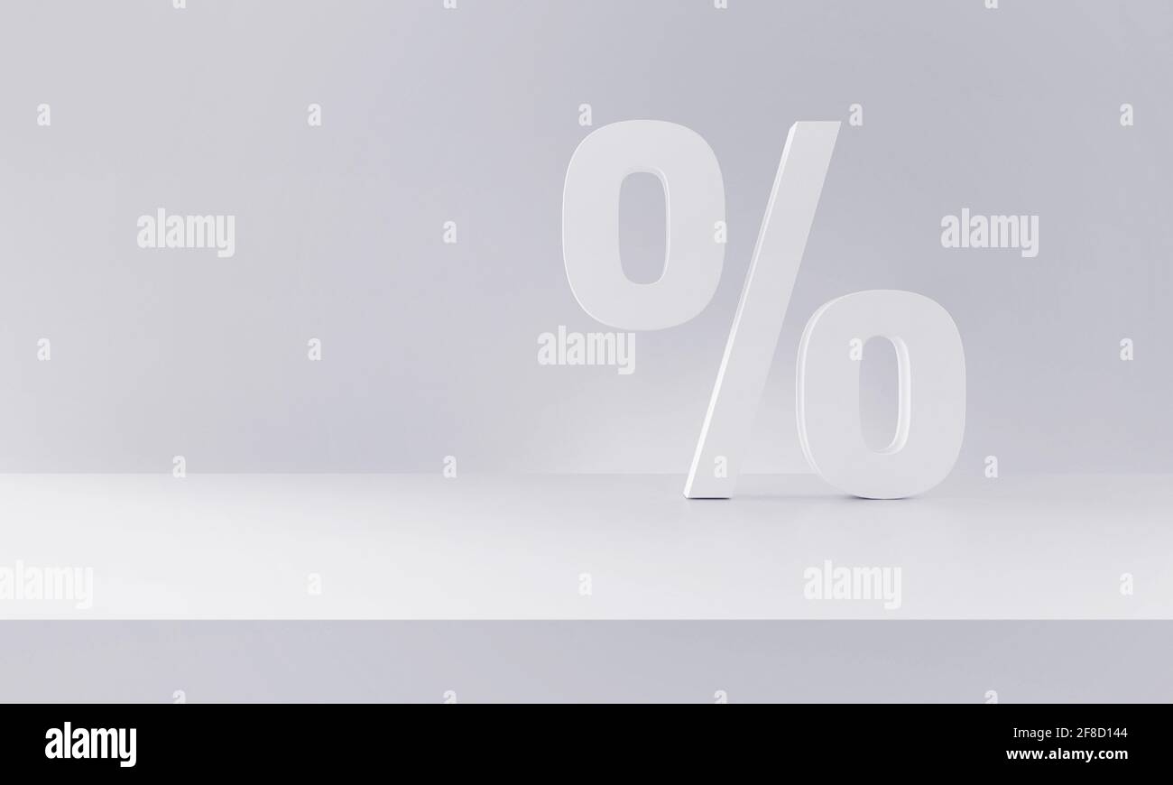 Simbolo di sconto in percentuale su sfondo bianco. Concetto di vendita e shopping. rendering 3d. Foto Stock