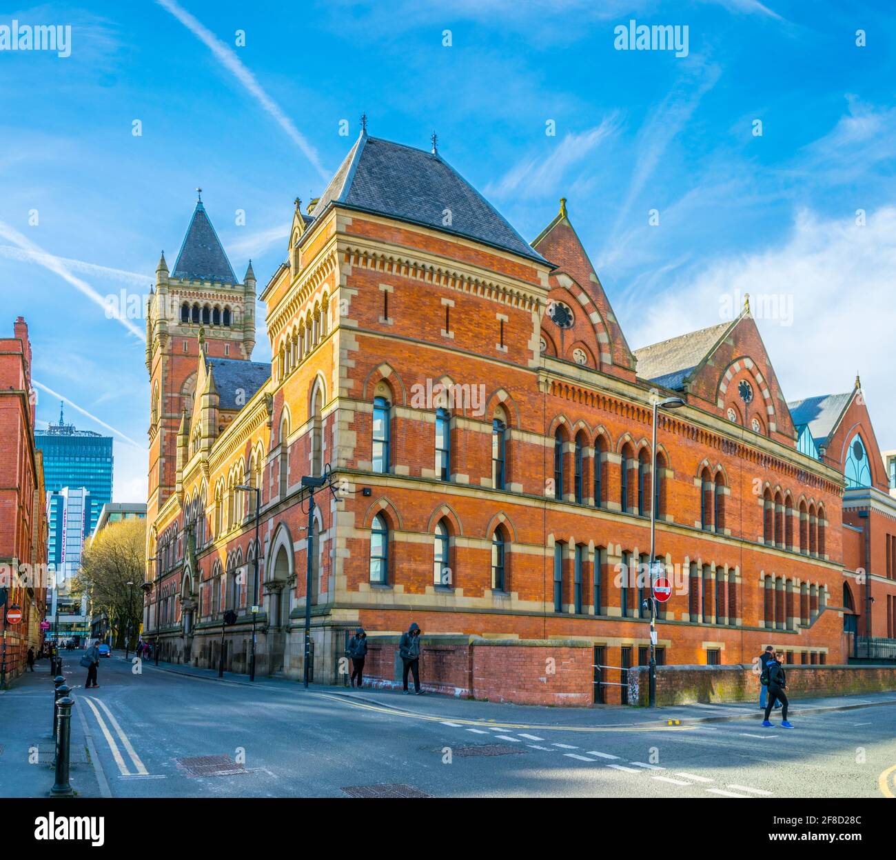 Vista di una casa monumentale in mattoni a Manchester, Inghilterra Foto Stock