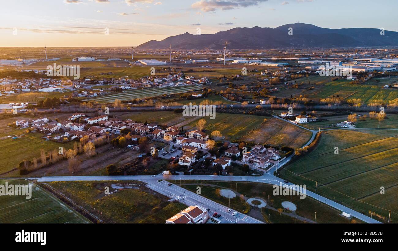 Paesaggio con drone di campagna in Toscana Foto Stock