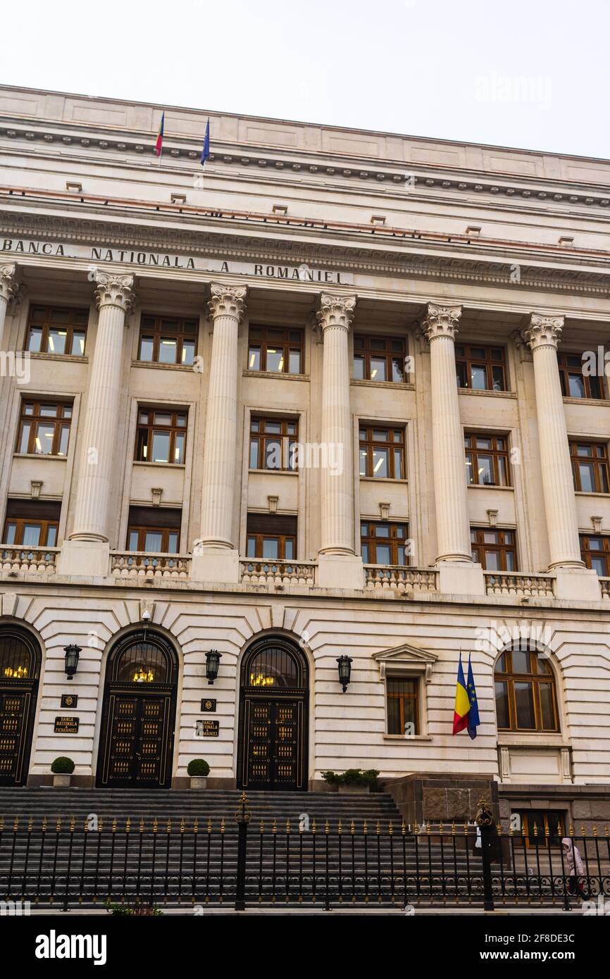 Banca nazionale di Romania (Banca Nationala a Romaniei). BNR è la banca centrale rumena. Sede centrale di BNR a Bucarest, Romania, 2020 Foto Stock