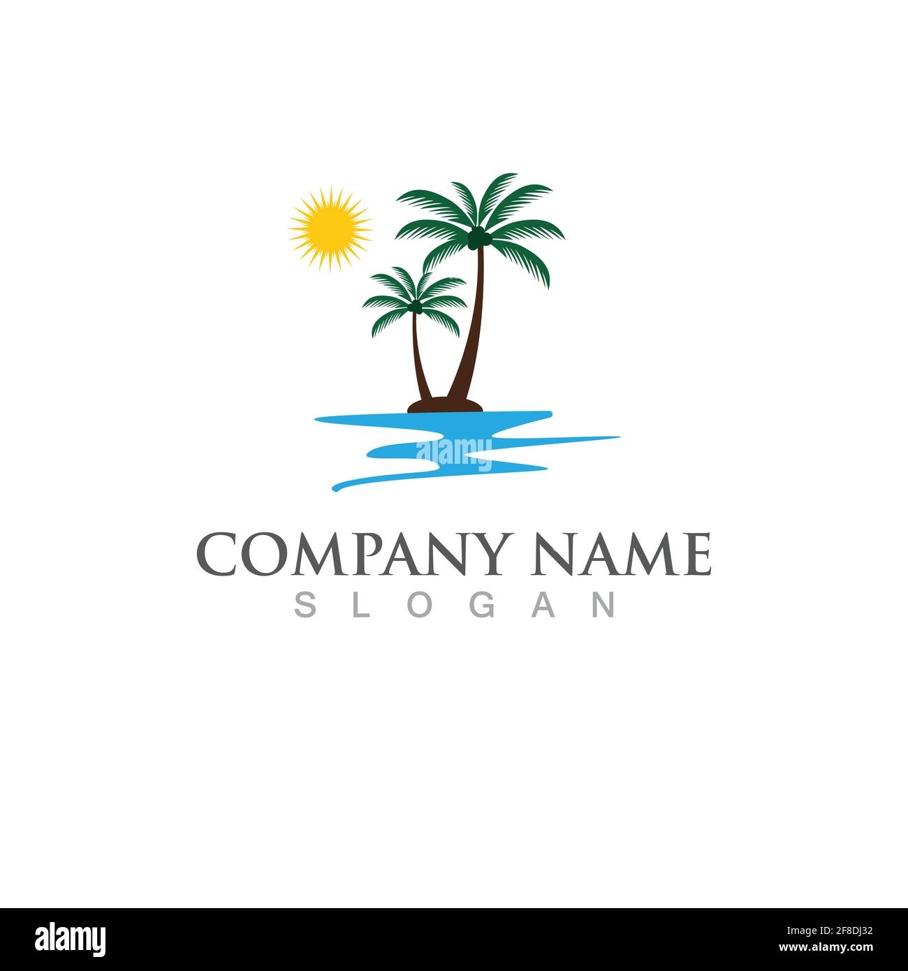 Illustrazione vettoriale del modello del logo estivo di palme o alberi di cocco Illustrazione Vettoriale