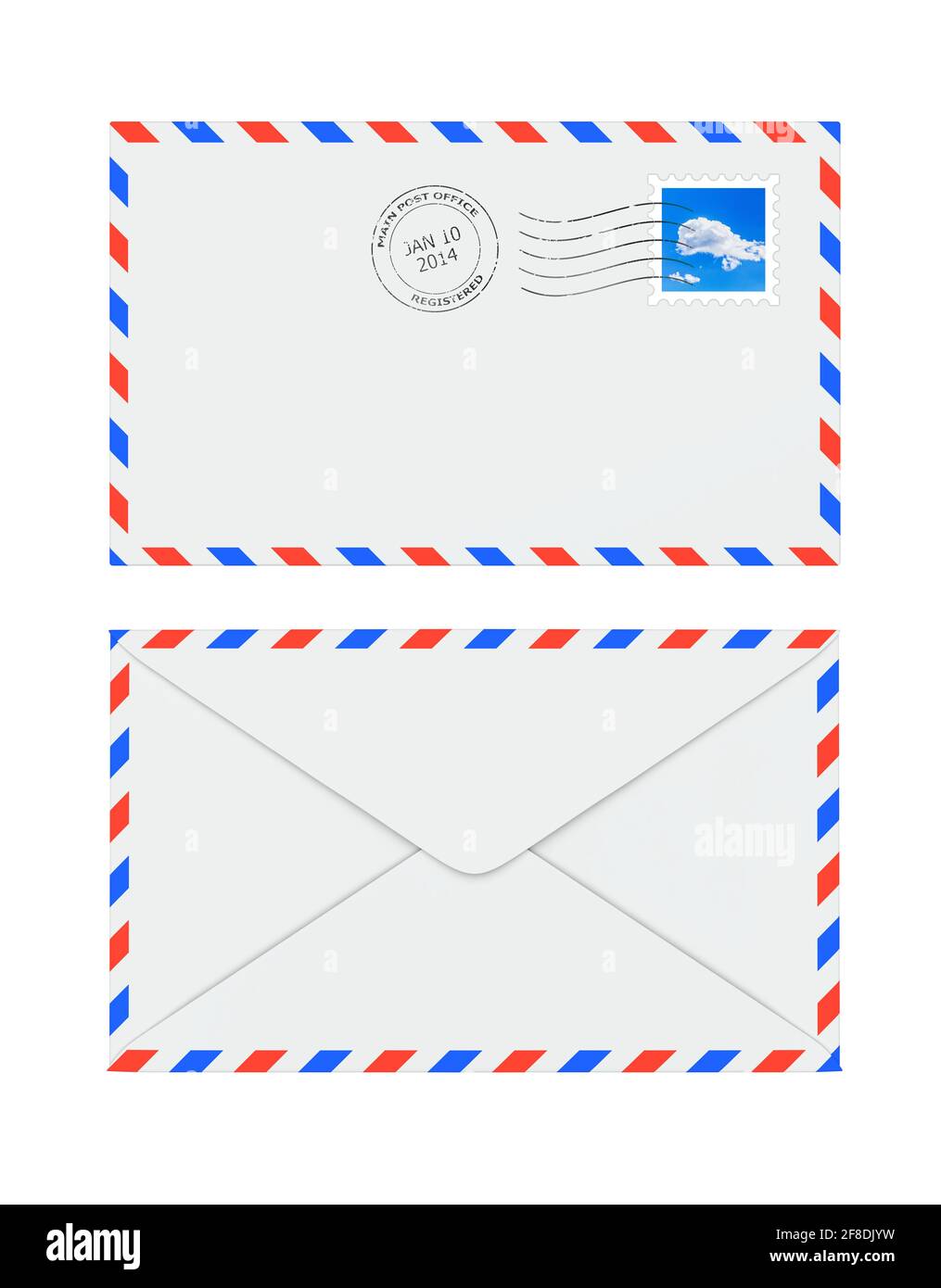 Busta isolata con affrancatura postale e timbro postale Foto Stock