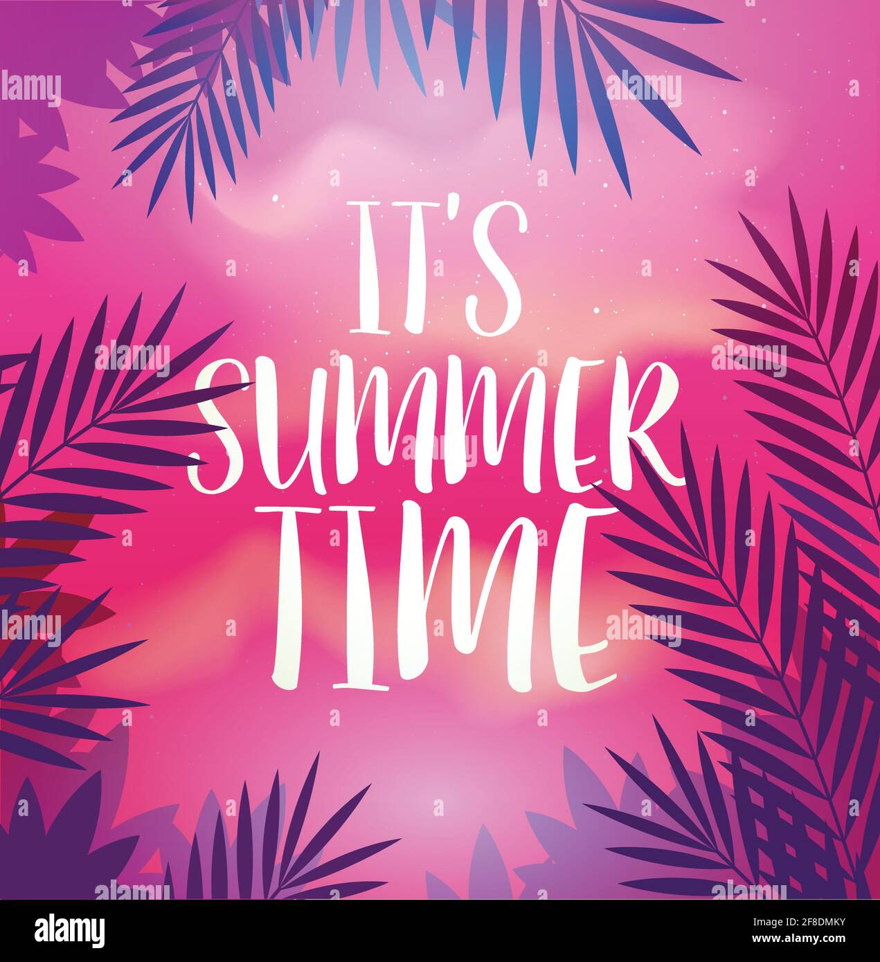 Poster estivo con foglia di palma e scritta il suo periodo estivo. Modello poster vettoriale Illustrazione Vettoriale