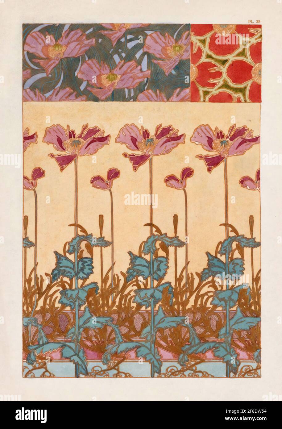 Document Decoratifs Poppies orientali – Art Nouveau di Alphonse Mucha Foto Stock