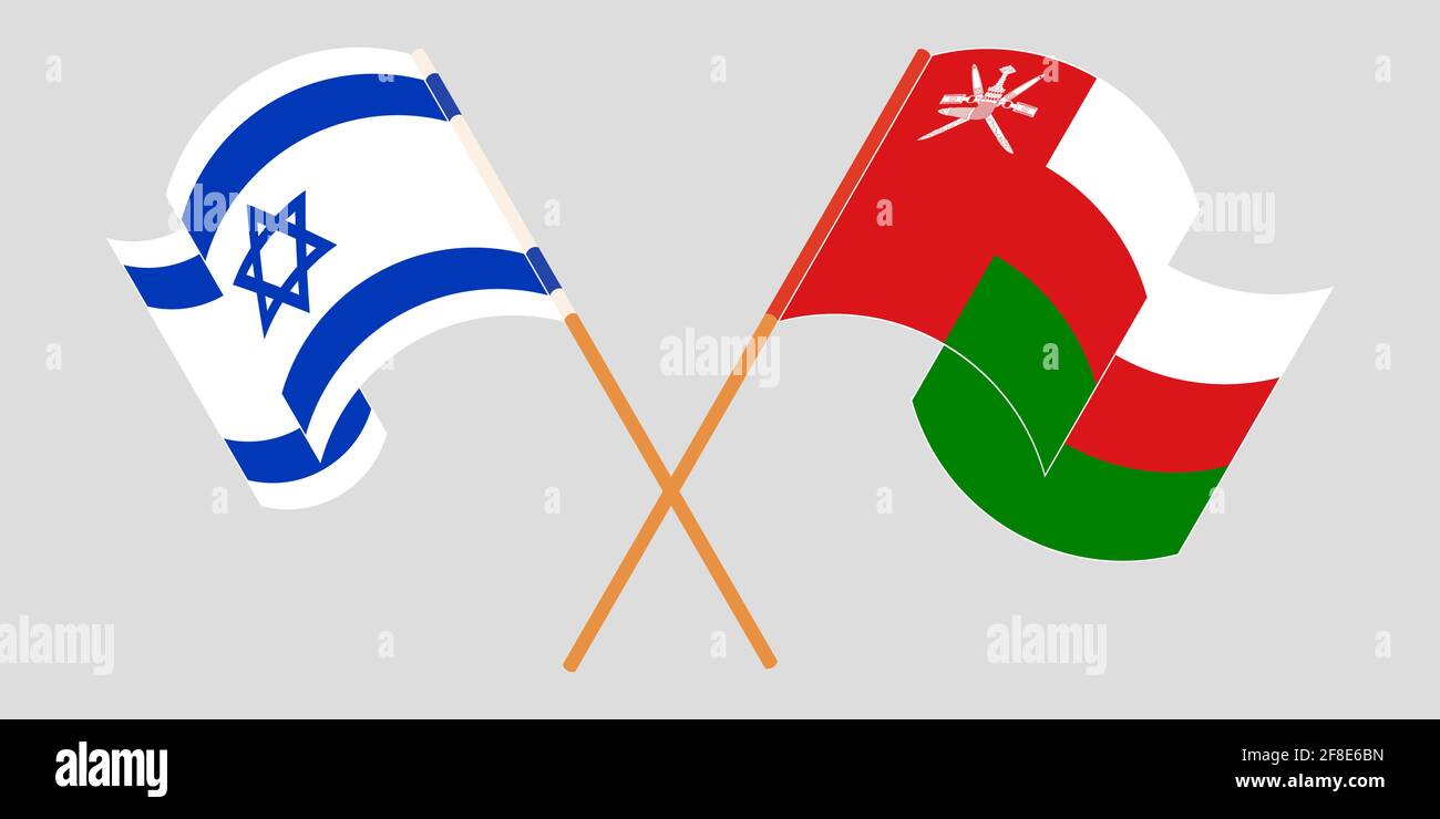 Bandiere incrociate di Oman e Israele. Colori ufficiali. Proporzione corretta. Illustrazione vettoriale Illustrazione Vettoriale