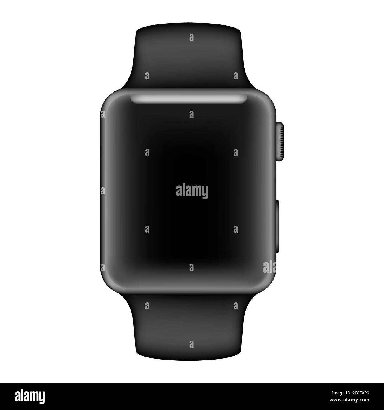 Apple orologio intelligente mockup. Colore nero realistico con fascia in silicone. Illustrazione vettoriale Illustrazione Vettoriale