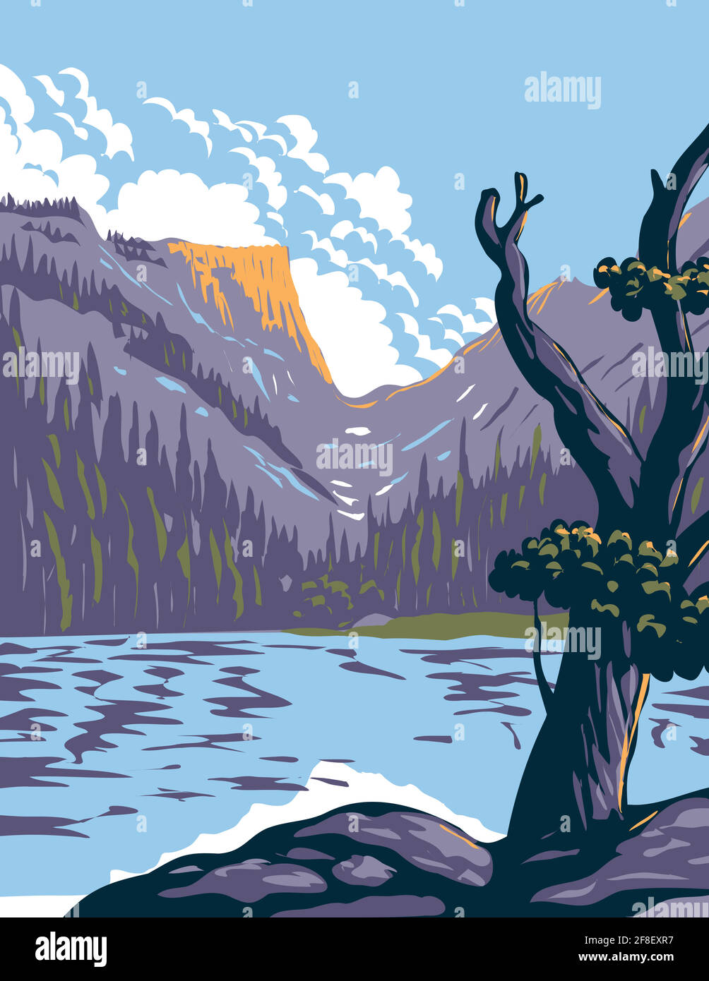 WPA Poster Art of Loch Lake a Rocky Mountain National Parco all'interno della Front Range delle Montagne Rocciose situato a nord Colorado fatto nel progetto di lavori A. Illustrazione Vettoriale