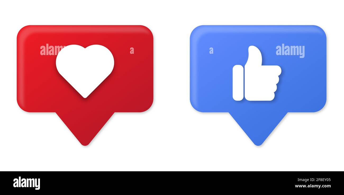 Icone del pollice e del cuore. Moderne icone vettoriali di social media. Elementi di progettazione per social network, marketing, smm, app mobile, interfaccia Illustrazione Vettoriale