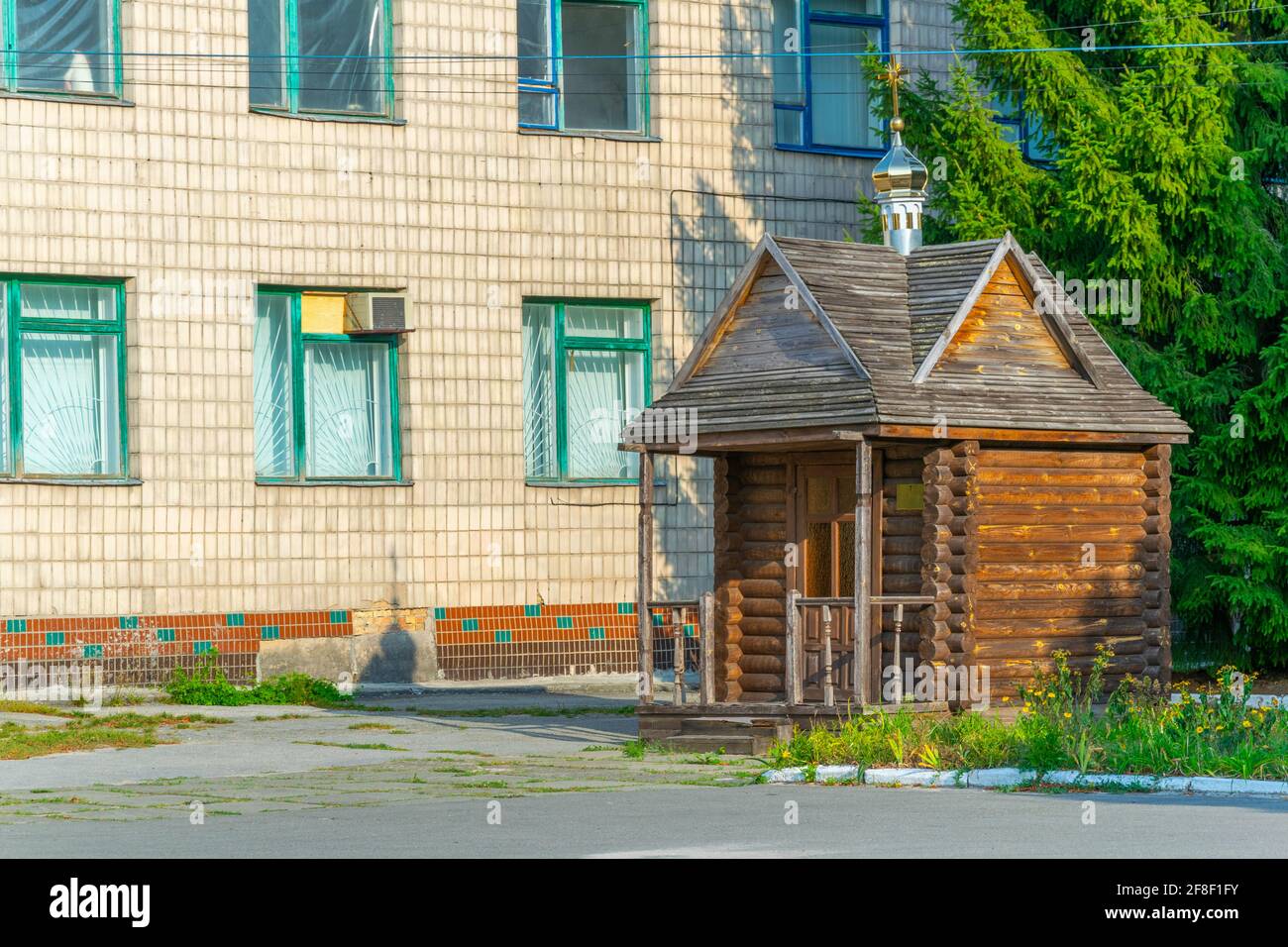 Case nella città di Chernobyl in Ucraina Foto Stock