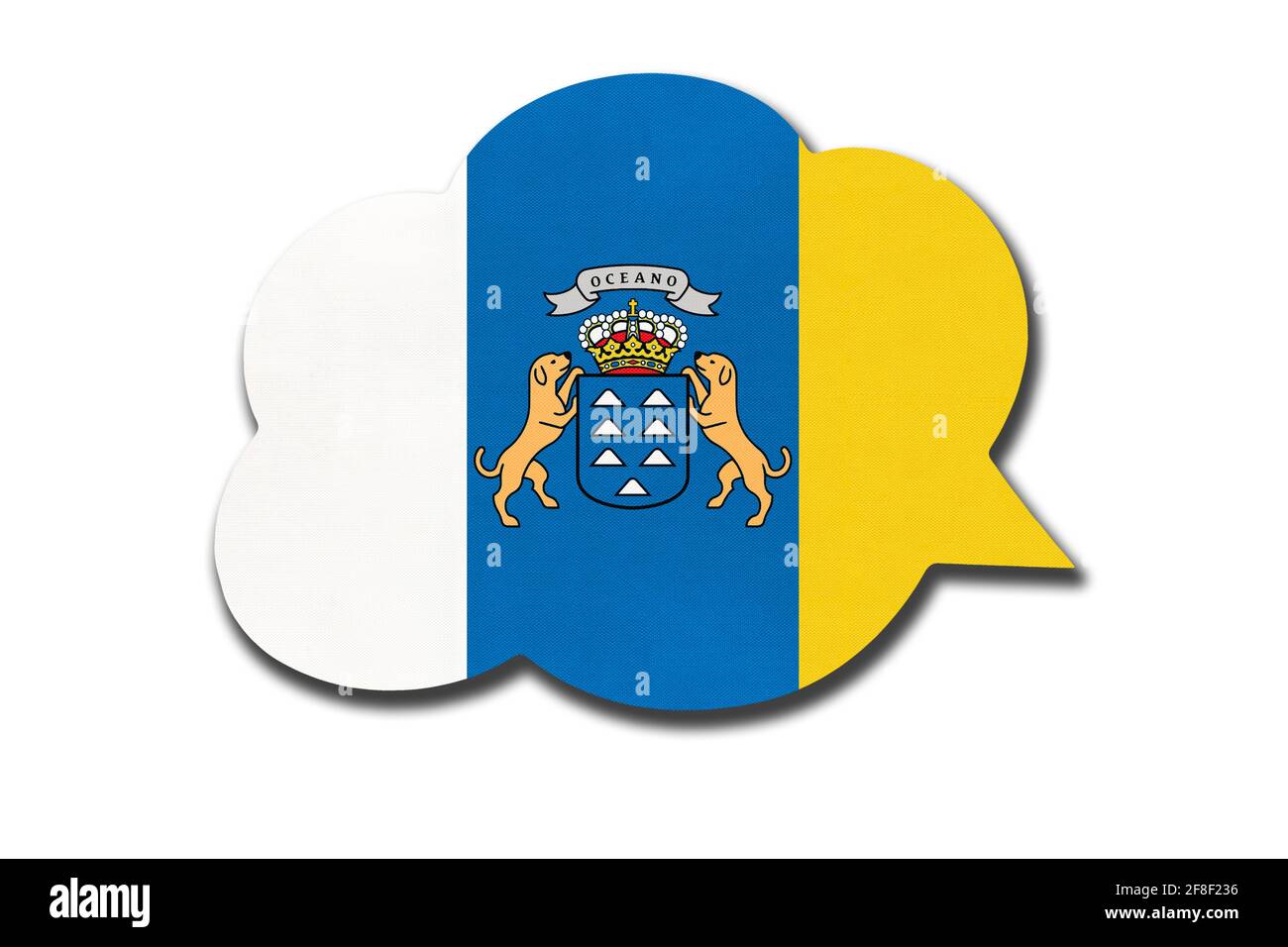Bolla del linguaggio 3d con bandiera nazionale delle Isole Canarie isolata su sfondo bianco. Simbolo del paese delle canarie. Segnale di comunicazione mondiale. Foto Stock