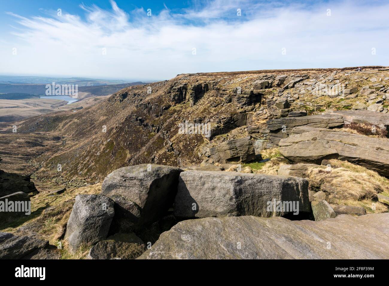 Kinder Downfall, Kinder Scout, Peak District National Park, Derbyshire, Regno Unito Foto Stock