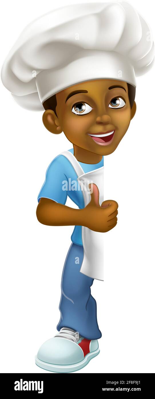 Black Boy Cartoon Chef Chef Kid Sign Thumbs Up Illustrazione Vettoriale
