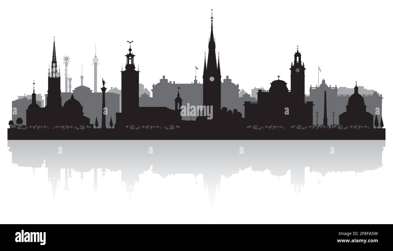 Stoccolma Svezia città skyline figura vettoriale silhouette Illustrazione Vettoriale