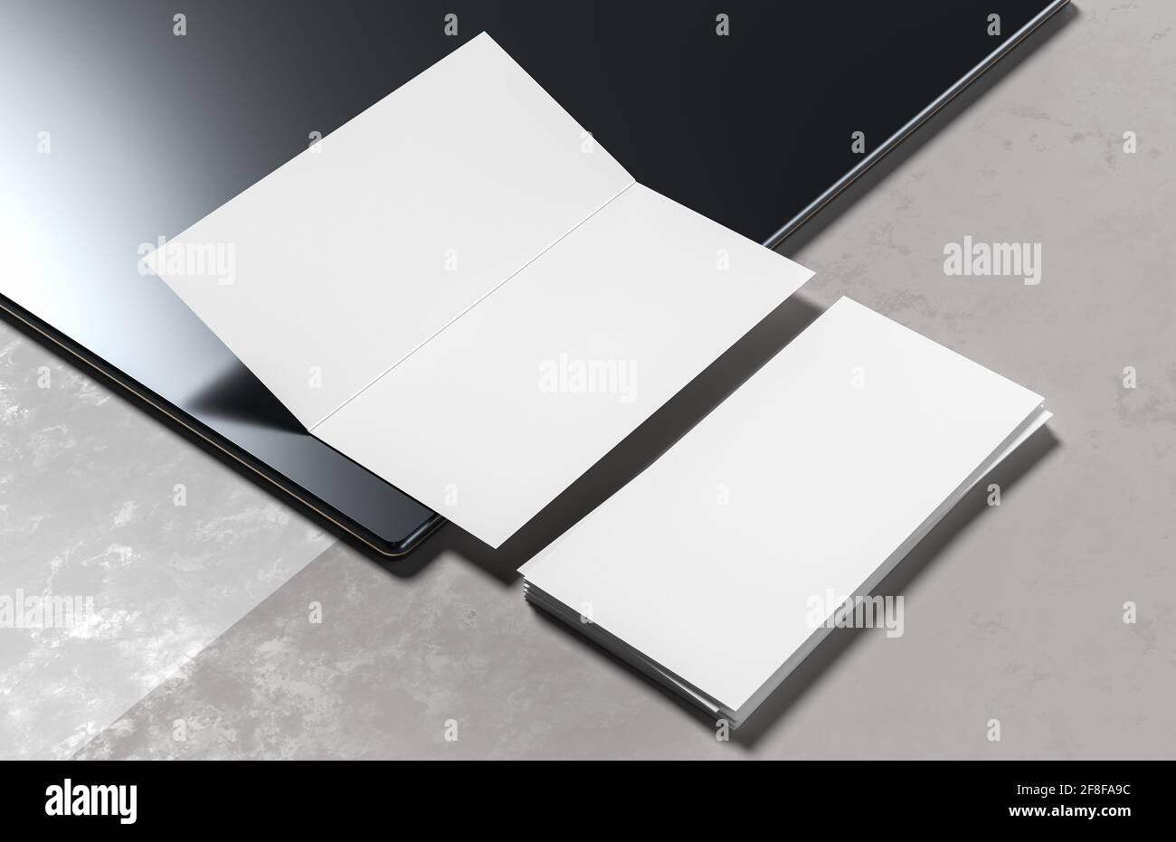Modello pieghevole a due pieghe isolato su sfondo bianco. Illustrazione 3D. Foto Stock