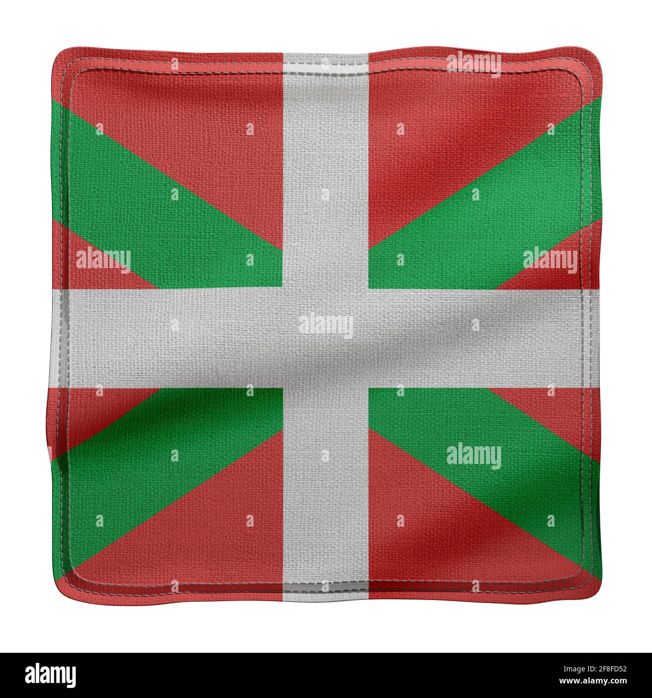 Rappresentazione 3d di una bandiera della Comunità Spagnola dei Paesi Baschi silicati su sfondo bianco Foto Stock