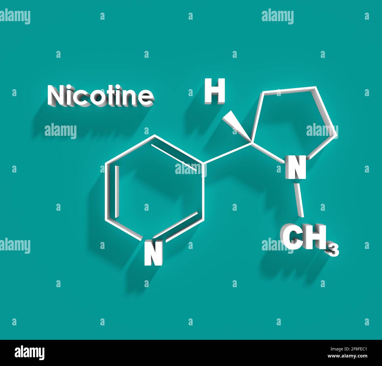 Formula molecolare chimica della nicotina. Linee collegate con sfondo a punti. Rendering 3D Foto Stock