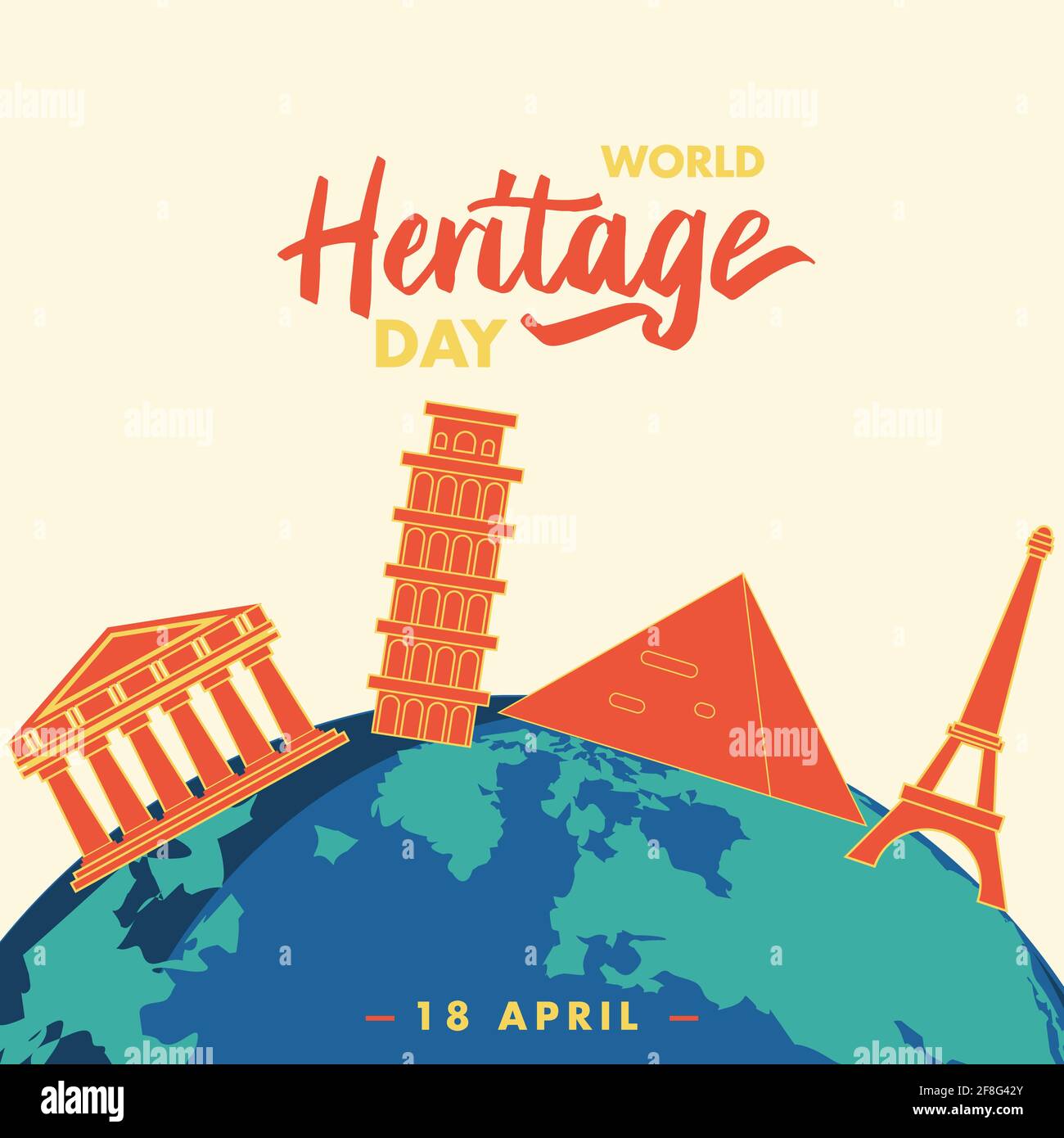 Giornata del Patrimonio Mondiale 18 aprile poster, monumenti illustrazione banner vettoriale Illustrazione Vettoriale