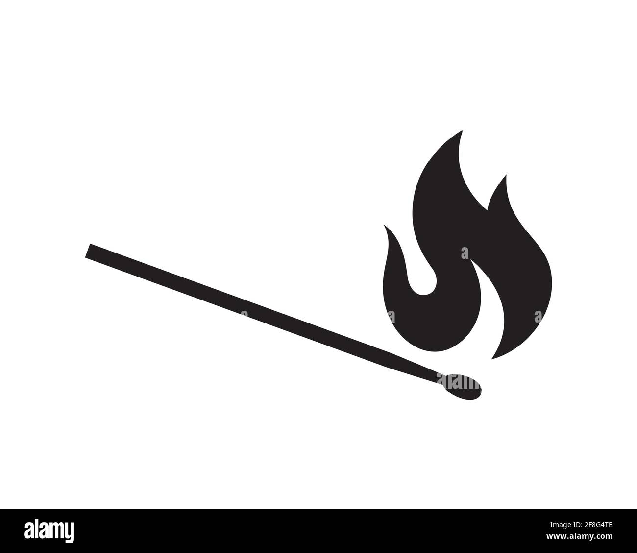 La silhouette nera di una partita in fiamme è isolata su uno sfondo bianco. Illustrazione vettoriale piatta, EPS 10. Illustrazione Vettoriale