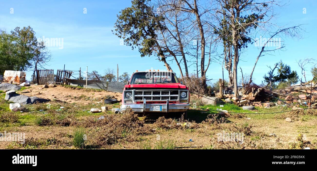 veicolo abbandonato nella foresta Foto Stock
