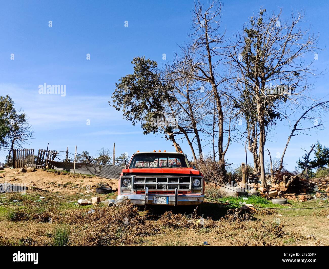 veicolo abbandonato nella foresta Foto Stock
