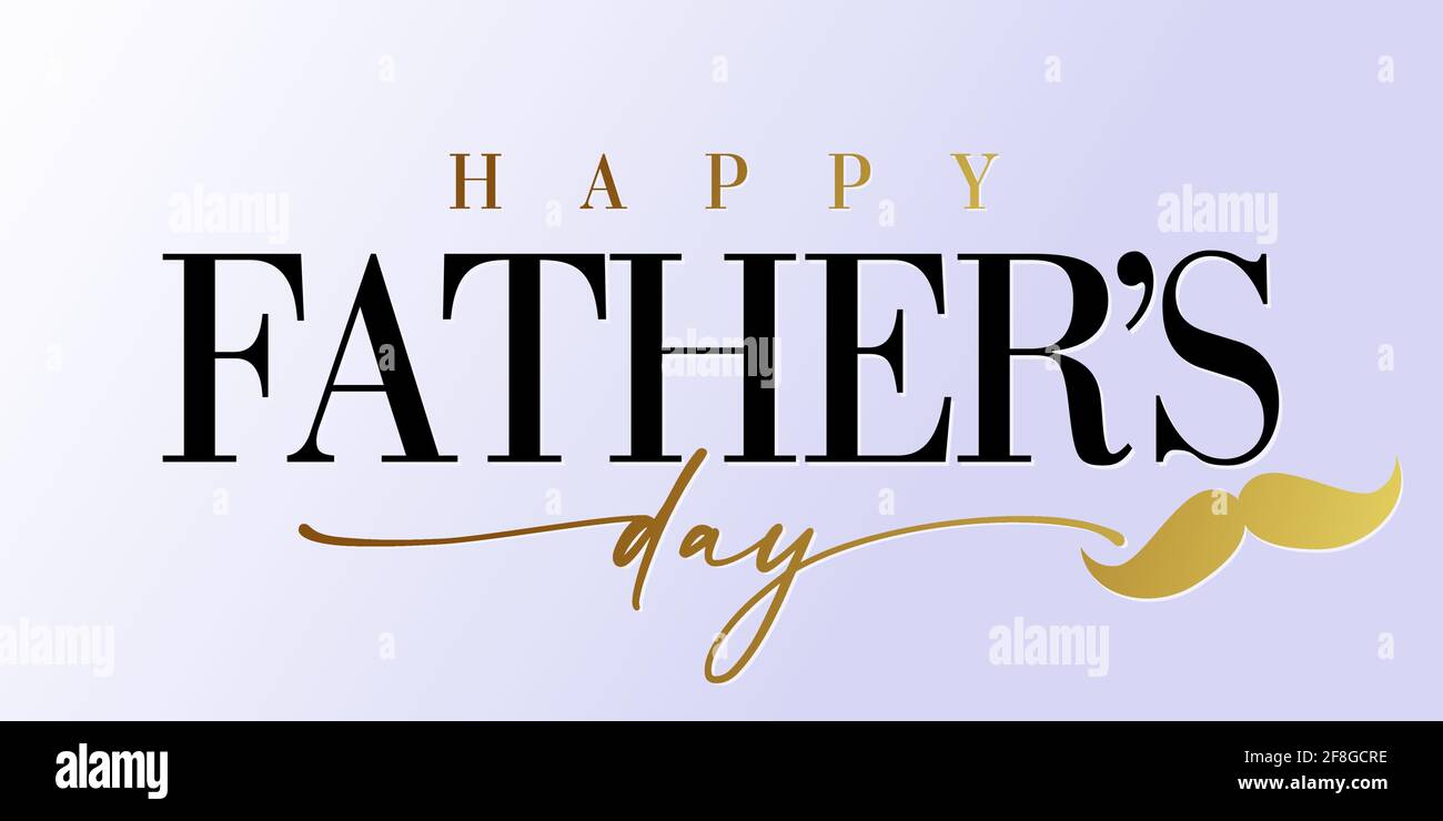 Happy Padri giorno calligrafia dorata e baffi banner. Felice giorno del padre vettore caratteri sfondo. Papà mio re illustrazione Illustrazione Vettoriale