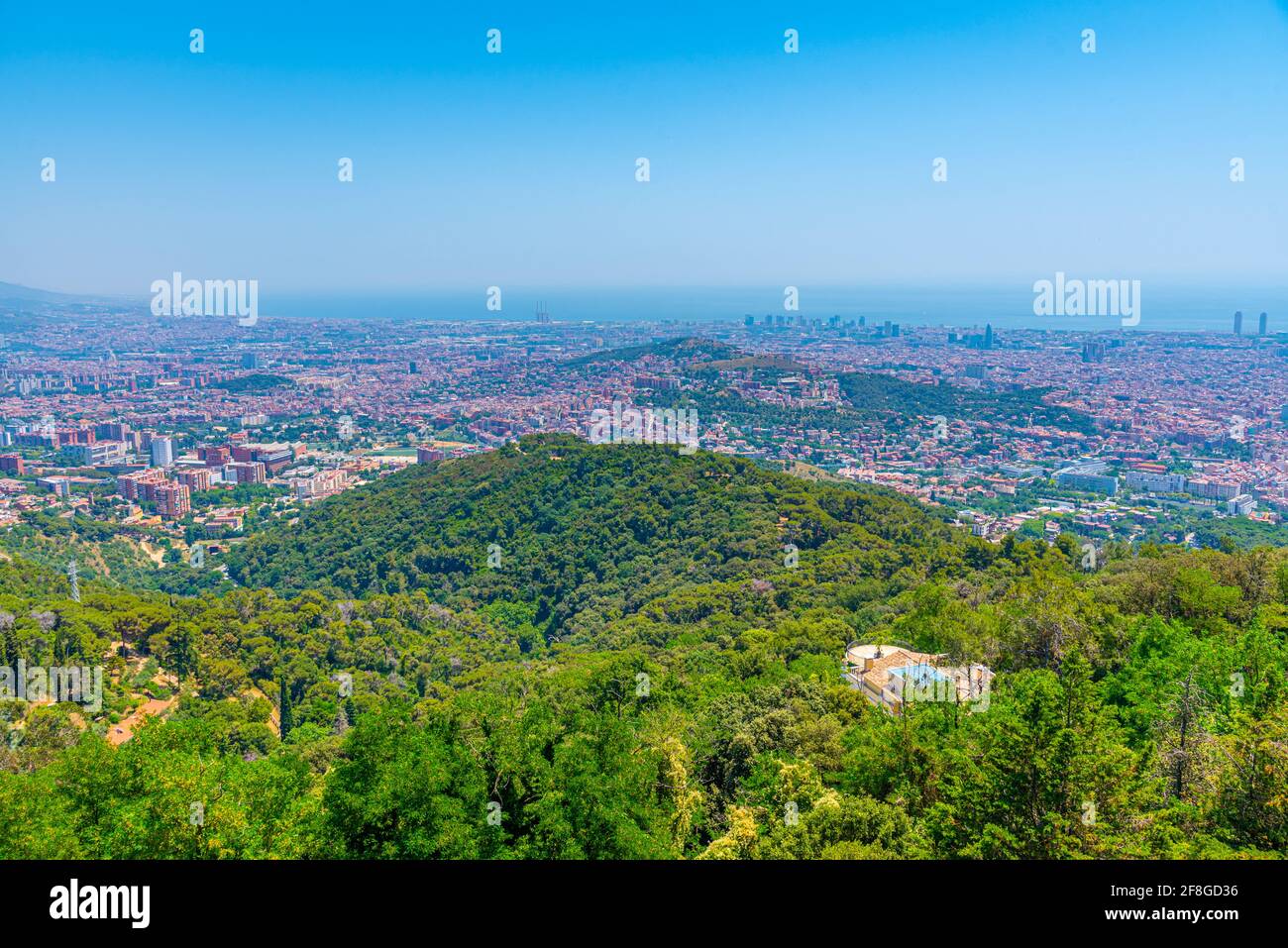 Vista aerea di Barcellona dal monte Tibidabo, Spagna Foto Stock